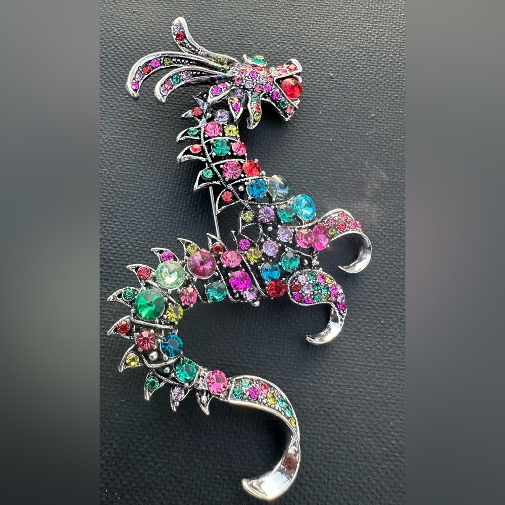 Colorful Crystal Dragon Brooch - Picture 4 of 4